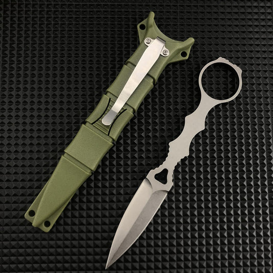 6.7" Small Tactical EDC Fixed Blade Knife,SOCP Dagger 176BK with Green Sheath,Boot Knife,440C Fixed Blade Pocket Knife with Pocket Clip,for Outdoor Survival Camping (green)