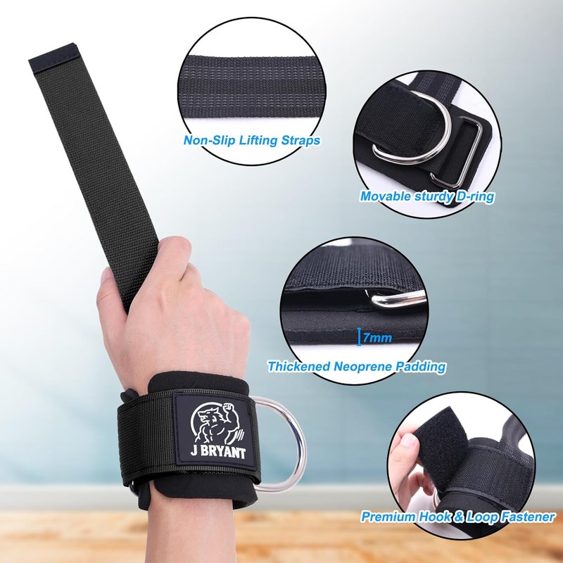 Weight Lifting Straps - Adjustable D-Ring Wrist Cuffs for Gym Training | Perfect for Cable Machines & Strength Workouts