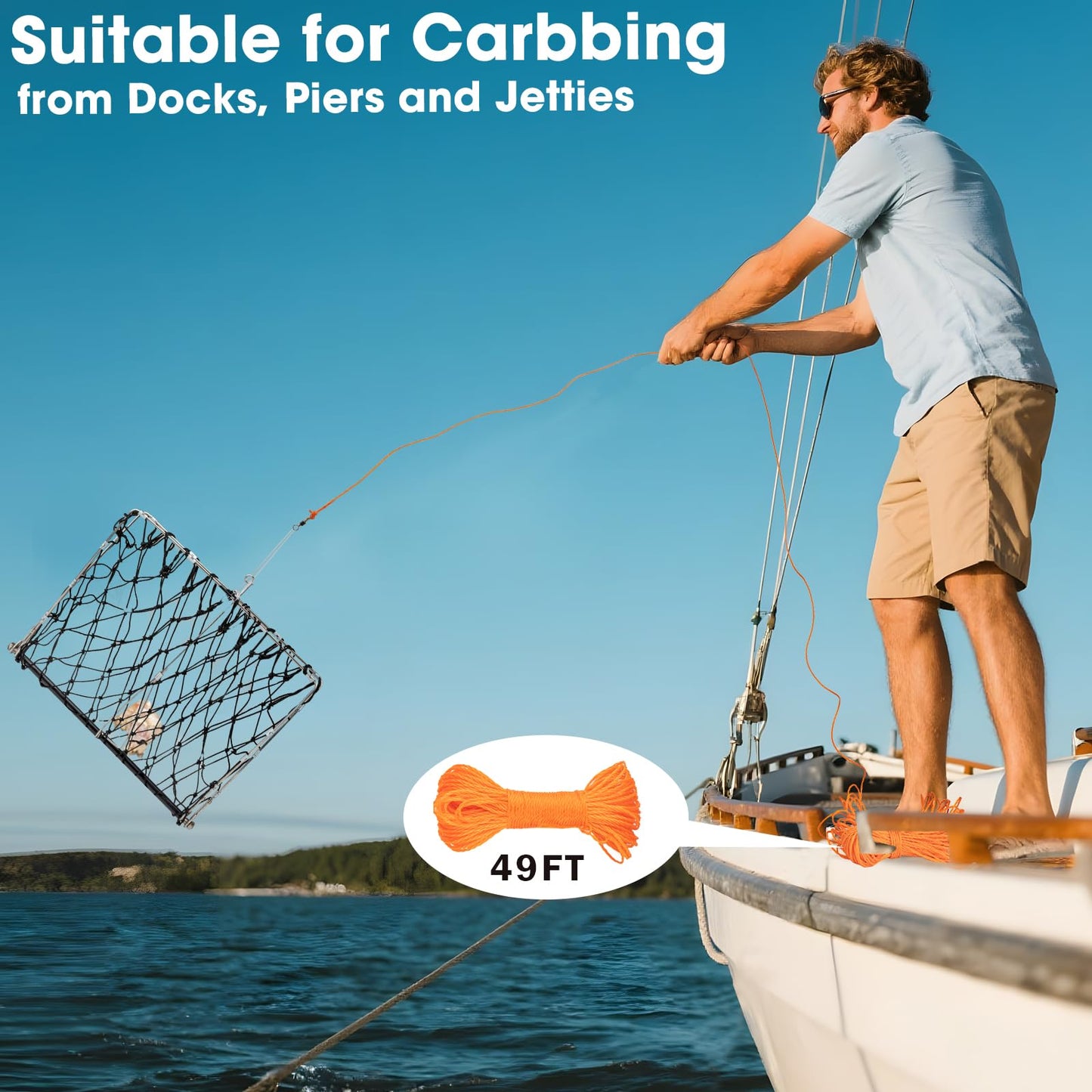 QualyQualy 4 Set Castable Crab Trap Kit, Foldable Crabbing Net with Rope & Bait Clip, Crab Snare/Pots/Traps for Blue Crabs, Dungeness, Crawfish Portable Crabbing Equipment