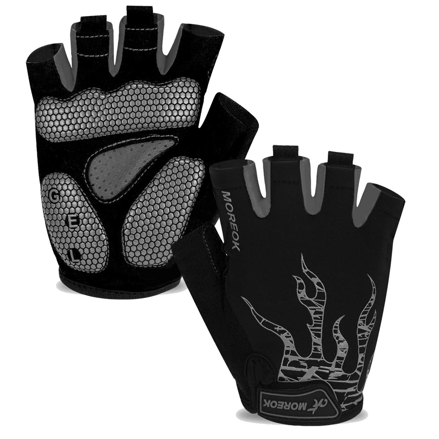 MOREOK Cycling Gloves Bike Bicycle Gloves, Half Finger 5MM Gel-Gray-L
