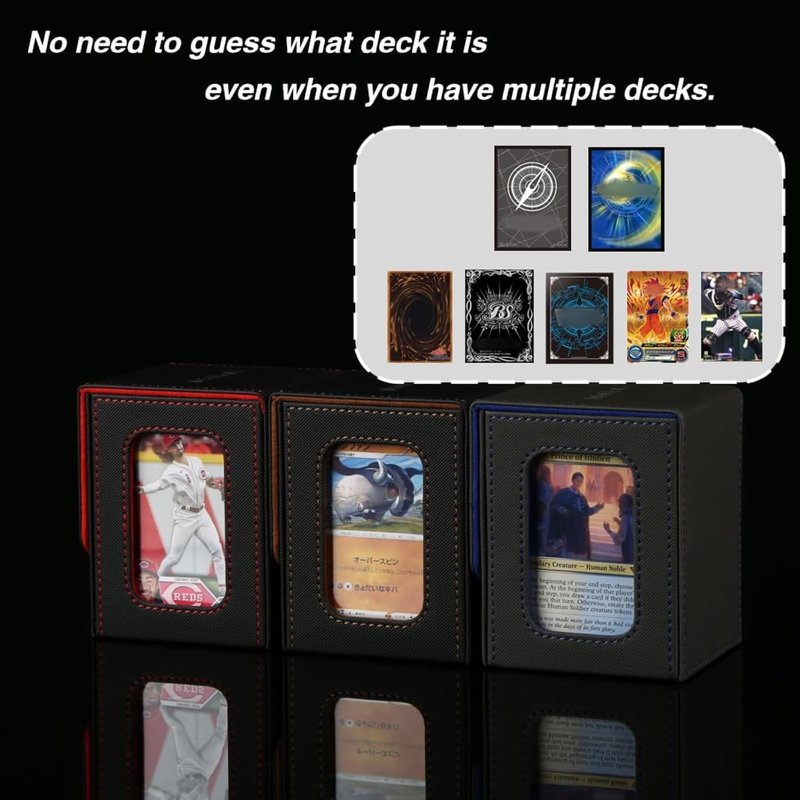 MTG Deck Box for Commander | Holds 100 Double Sleeved Cards - Black/Blue with Dividers & Toploader