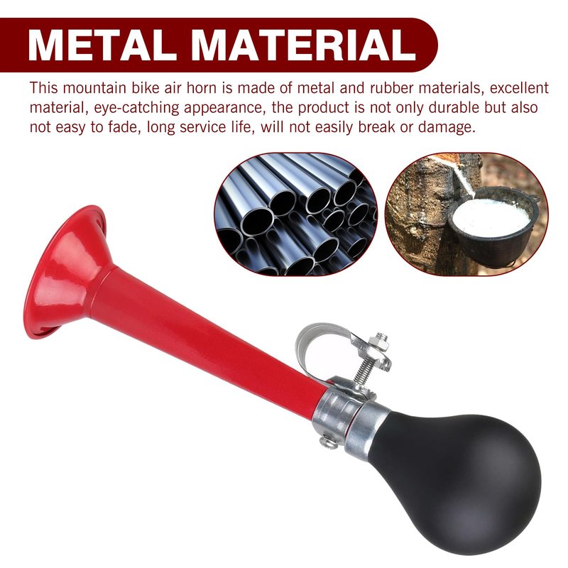 DACIRTY Bike Metal Air Horn, PVC Alloy Flood Sound Squeeze Ball Horn, Head/Mid Tube/Tail Modification Accessories, Suitable for Most Mountain Bikes Bicycles Beach Bikes (Red)