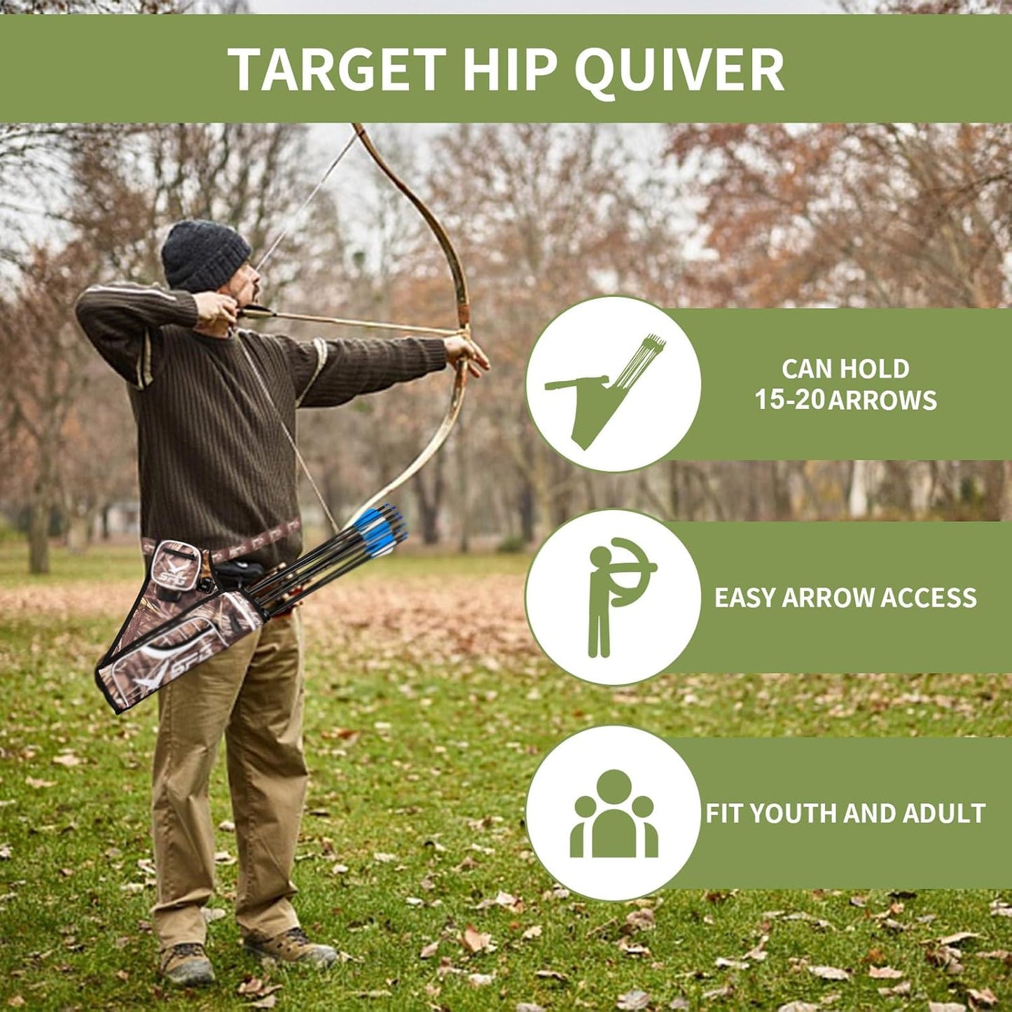 SPG Arrow Quiver - Durable Adjustable Hip Quiver for Archery | Holds 3 Arrows, Perfect for Compound & Recurve Bows