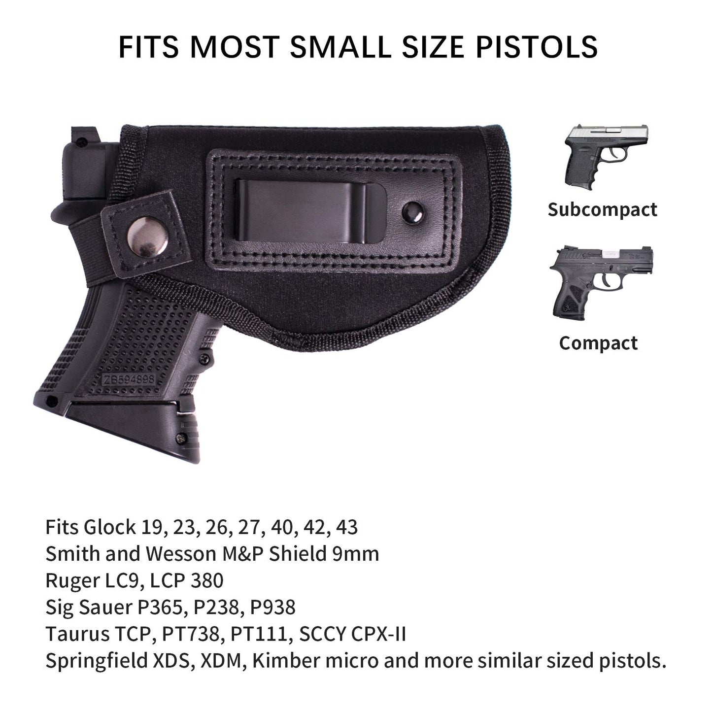 POYOLEE Gun Holster for Women Concealed Carry Holster for Pistols Universal IWB Holster Fits Glock 19 26 43 Springfie XD LC9 & All Similar Handguns (Black, Right-Handed Draw (IWB))