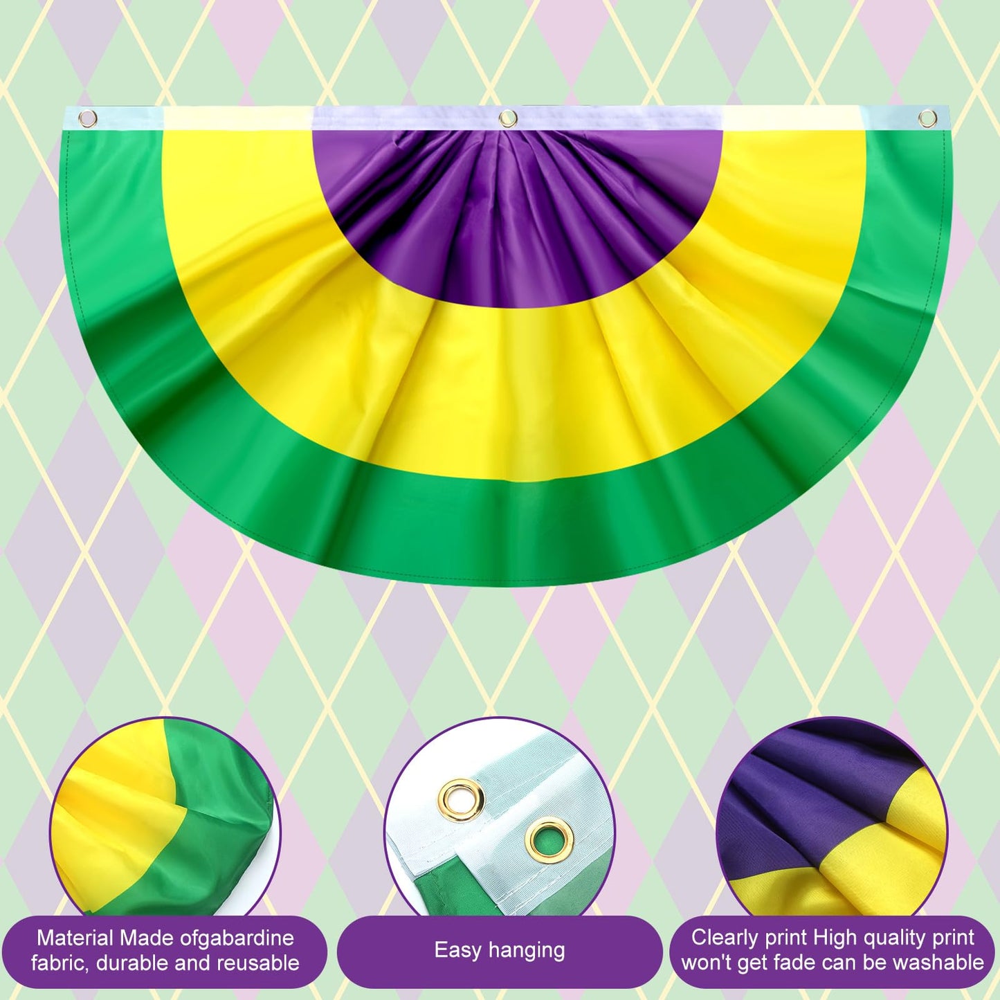 DoubleFill Mardi Gras Golf Cart Decoration Burlap Bunting Flag Purple Green Gold Tinsel Garland Golf Cart Stickers for Mardi Gras Parade Carnival Party Supplies