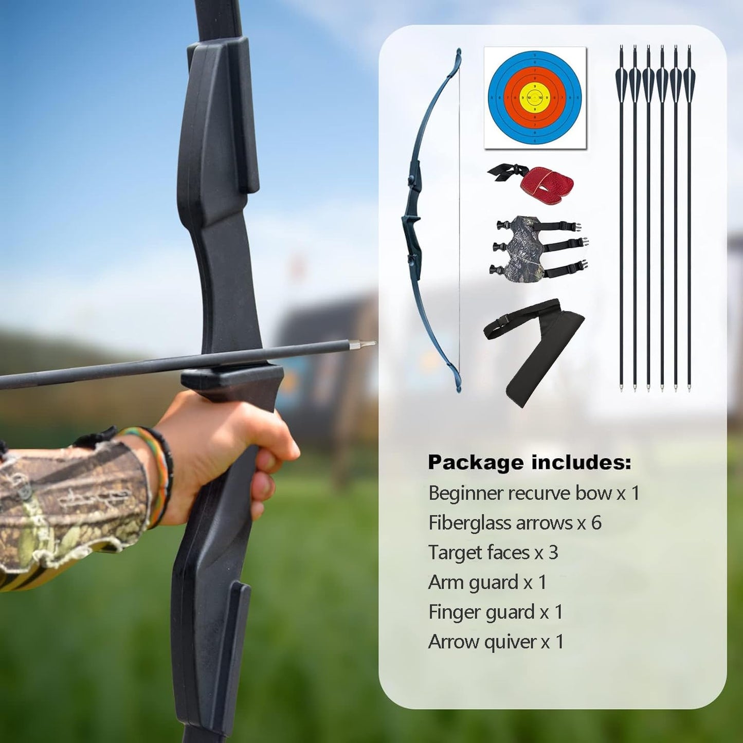 IS-TONGTU Archery Recurve Bow Set, Bow and Arrow Set for Adult Beginner & Youth, Right and Left Handed, Takedown Recurve Bow 30lb 40lb, arco y flecha, Bow Kit with 6pcs Arrows (30LBS)