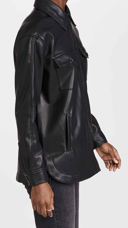 [BLANKNYC] Womens Black Vegan Leather Shirt Jacket, Black, X-Small US