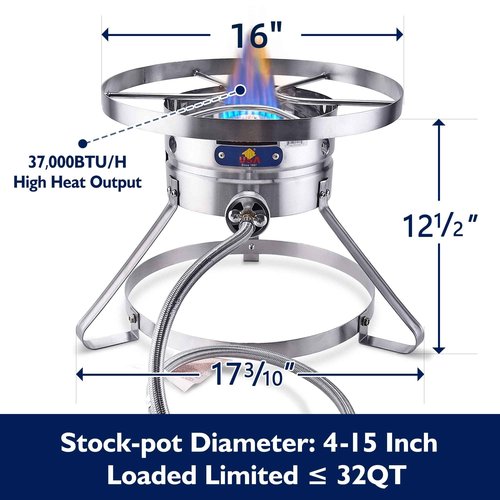 ARC Burner, 16” Stainless Steel Single Burner Propane Stove with Rust-proof Hose & Adjustable Regulator, Camping Stove Great for Outdoor Cooking Turkey Fryer, Crawfish Cooking