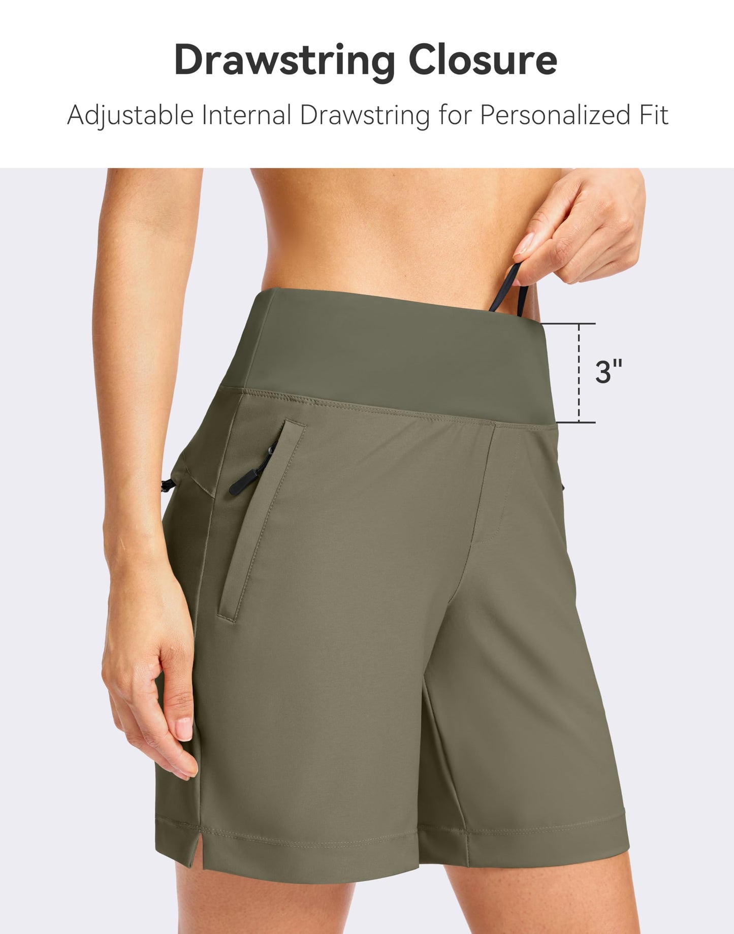 SANTINY Women's 5''/ 7''Hiking Shorts with 3 Zipper Pockets Lightweight Quick Dry Golf Shorts for Women Athletic Walking (Grey Sage_7-M)