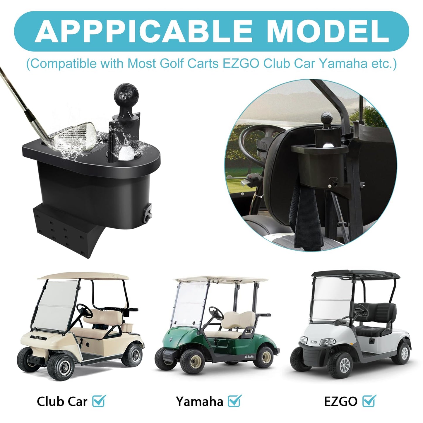 Orle Oko Golf Cart Ball Washer and Club Cleaner Kit, Golf Ball Cleaner and Club Head Washer with Golf Towel, Universal Golf Ball Washer Cleaner for EZGO, Club Car, Yamaha, Advanced EV, Star EV