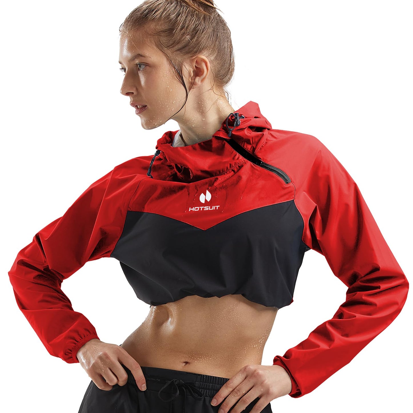 HOTSUIT Sauna Jacket Women Sweat Jacket Weight Loss Workout Gym Exercise Sauna Suit Shirts, Red, S