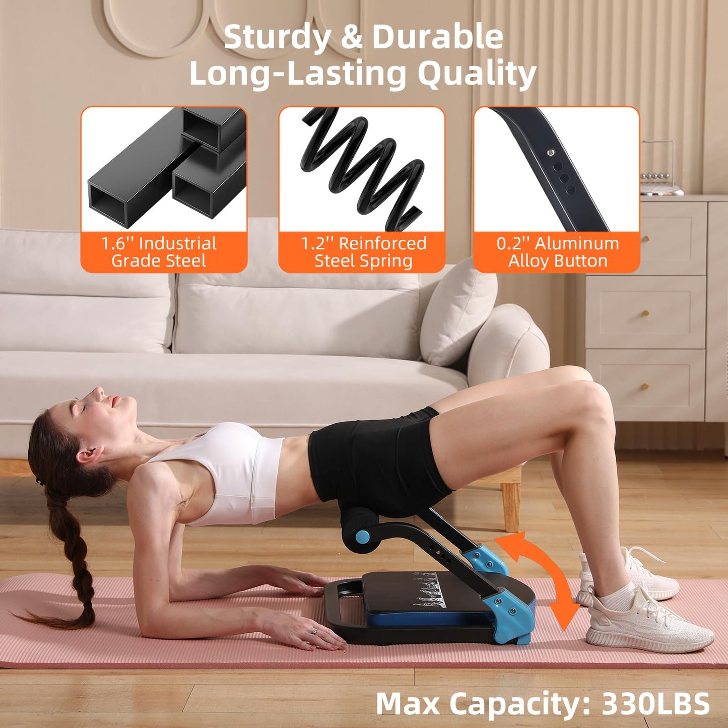 OKNETP Abdominal Trainer Machine with Resistance Bands - 3 Levels Adjustable Sit-Up Exercise Equipment for Home Gym, Core & Full Body Workout (Blue)