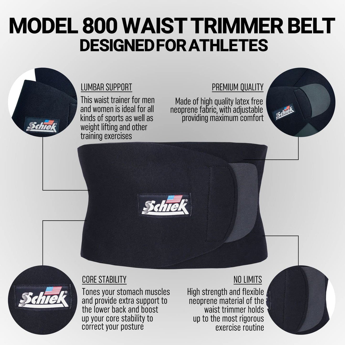 Schiek Sports Model 800 Waist Trimmer Belt - Compression Belt with Adjustable Straps for Weight Lifting