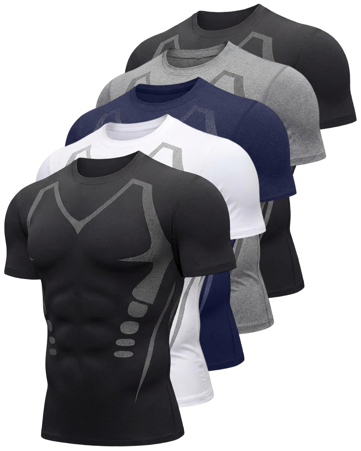 persimar 5 Pack Mens Workout Shirts Short Sleeve Black &White Tee Gym Moisture Wicking T-Shirts for Men Running Athletic