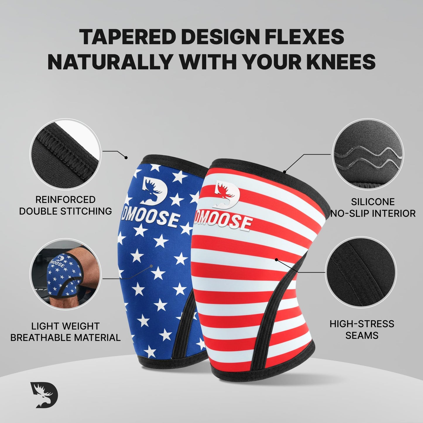 DMoose Fitness Knee Sleeves for Weightlifting (Pair) 78" Knee Wraps for Squats, Powerlifting & Joint Stability