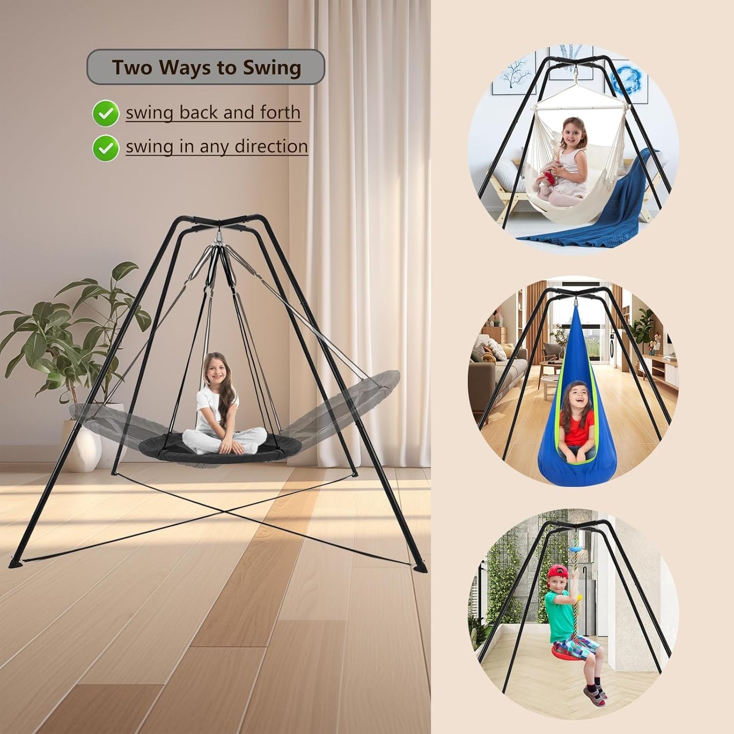 Swing Stand for Kids - Heavy Duty Metal Frame for Indoor & Backyard Use | 330LBS Capacity, Anti-Rust Design