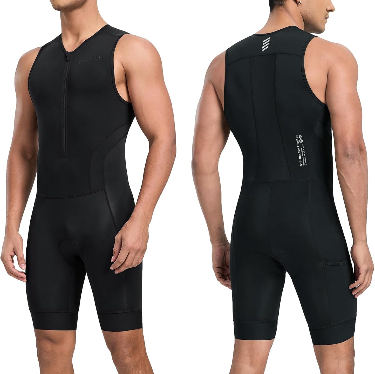 Santic Men's Triathlon Suit - Sleeveless Padded Skinsuit for Quick-Dry Swim, Bike & Run | With Pockets