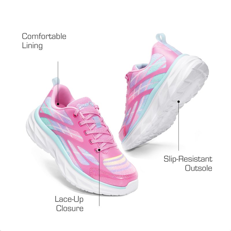 DREAM PAIRS Girls Shoes Sneakers Kids Tennis Shoes Lightweight Lace Up Running Casual Walking Shoes,Size 12 Little Kid,Hot Pink/Rainbow,KKUMRS2507