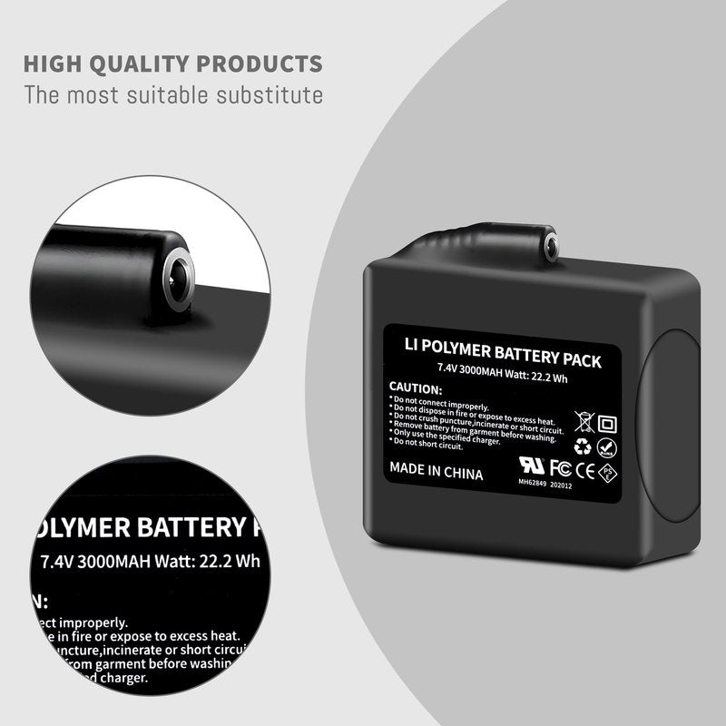 2Pack 3000mAh Lithium-ion Battery Pack for Heated Gloves, Socks, Hats, Mittens, Vest, Jacket, Hand Muff, Boots, Hat, Knee Braces Suit battery Pack Upgraded Version 7.4V 3000mAh Battery Rechargeable