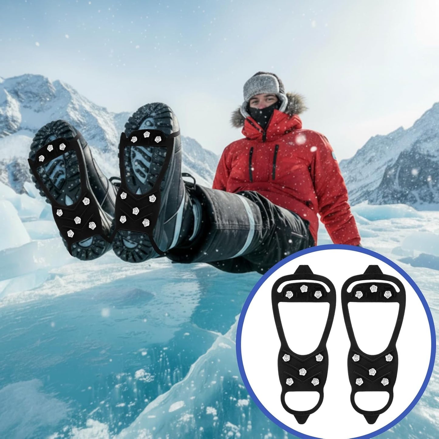Retractable Ice Awls with Cleats & Whistle - 4 Pcs Winter Fishing Safety Picks | Non-Slip Gripper Spikes