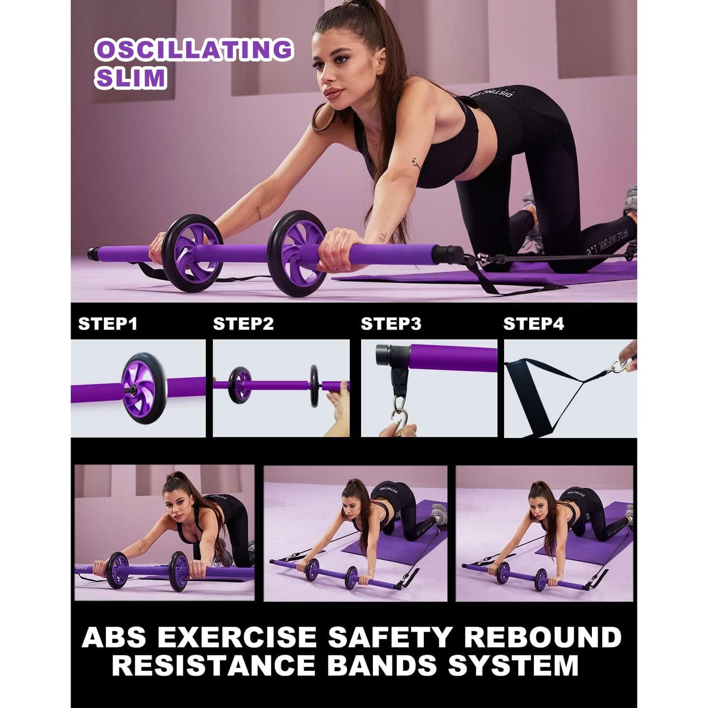 Pilates bar kit Multiple Fitness bar with Resistance Bands, Ab Rollers.Core Strength Training Equipment. Squat Machine for Men and Women.Portable Home Gym Pilates bar kit for Full Body Training Women