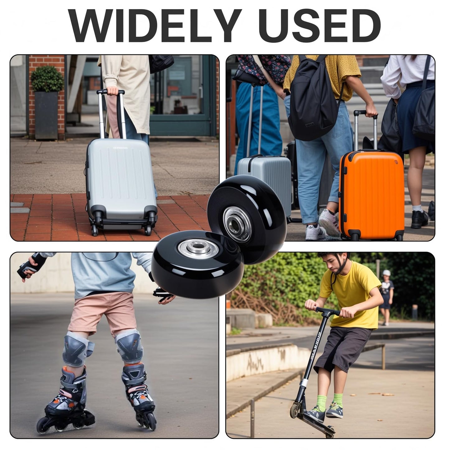 Set of 8 Luggage Suitcase Replacement Wheels, 50 x 18mm Rubber Swivel Caster Wheels Bearings Repair Kits, Wear-Resistant Mute Wheel Replacement Kit for Luggage Bags Travel Trolley Case