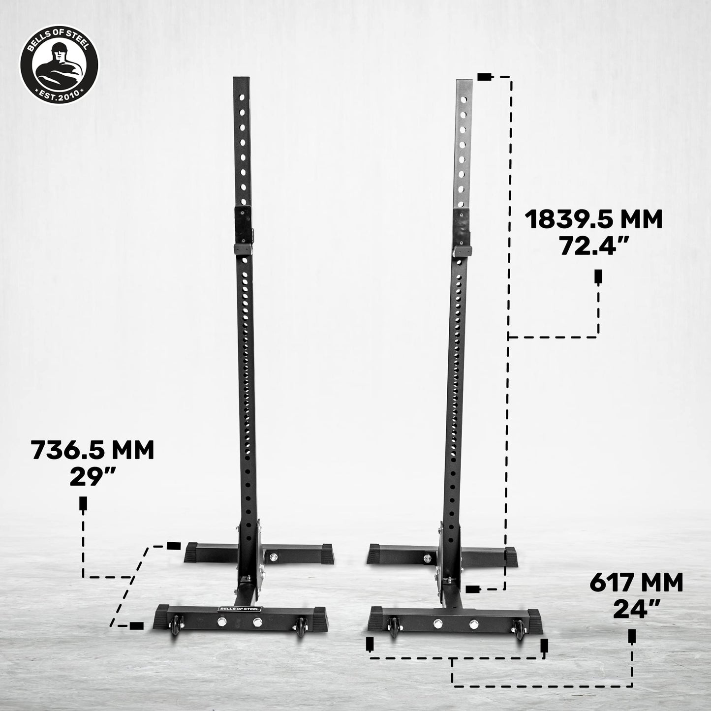 Bells of Steel Adjustable Bench Press Rack and Squat Rack for Home Gym and Commercial - Premium Triple Padded J-Cups for Power and Olympic Bar - 12 Gauge Steel Squat Stand, 600 lb Capacity