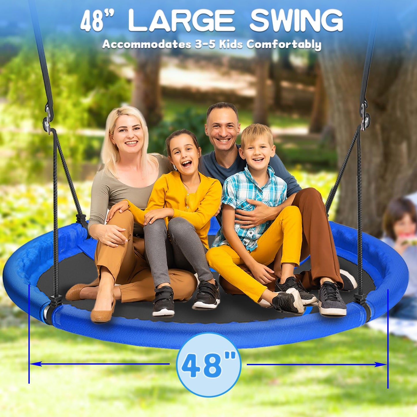 48 inch Saucer Tree Swing for Kids Adult, Larger Flying Swing for Whole Family 600lbs Weight Capacity with Adjustable Hanging Straps