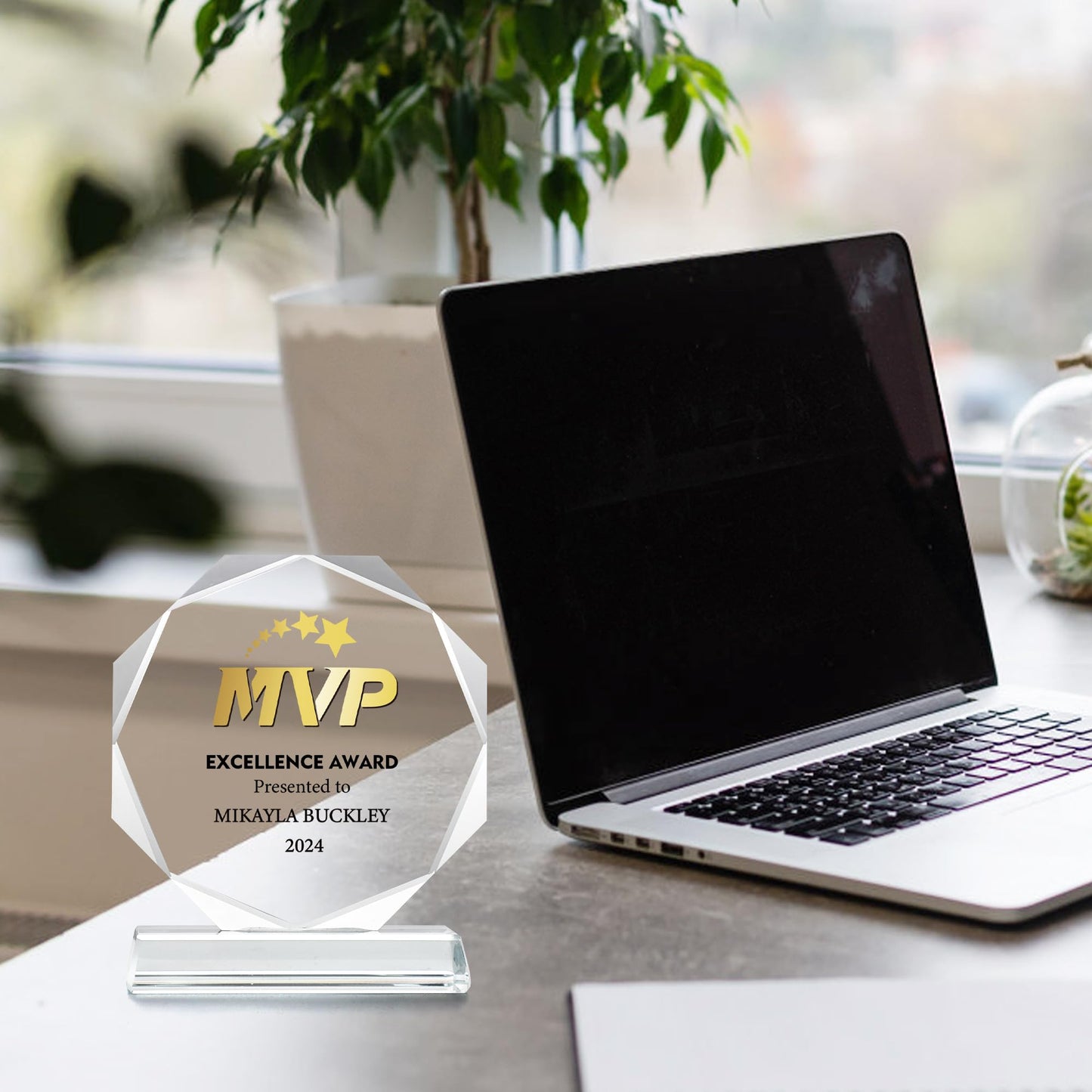 ZALHIN Personalized Crystal Trophy Award - Award for Employees- Plaques Personalized Engraved- Coworker Gift (Choose Logo/Colorful)