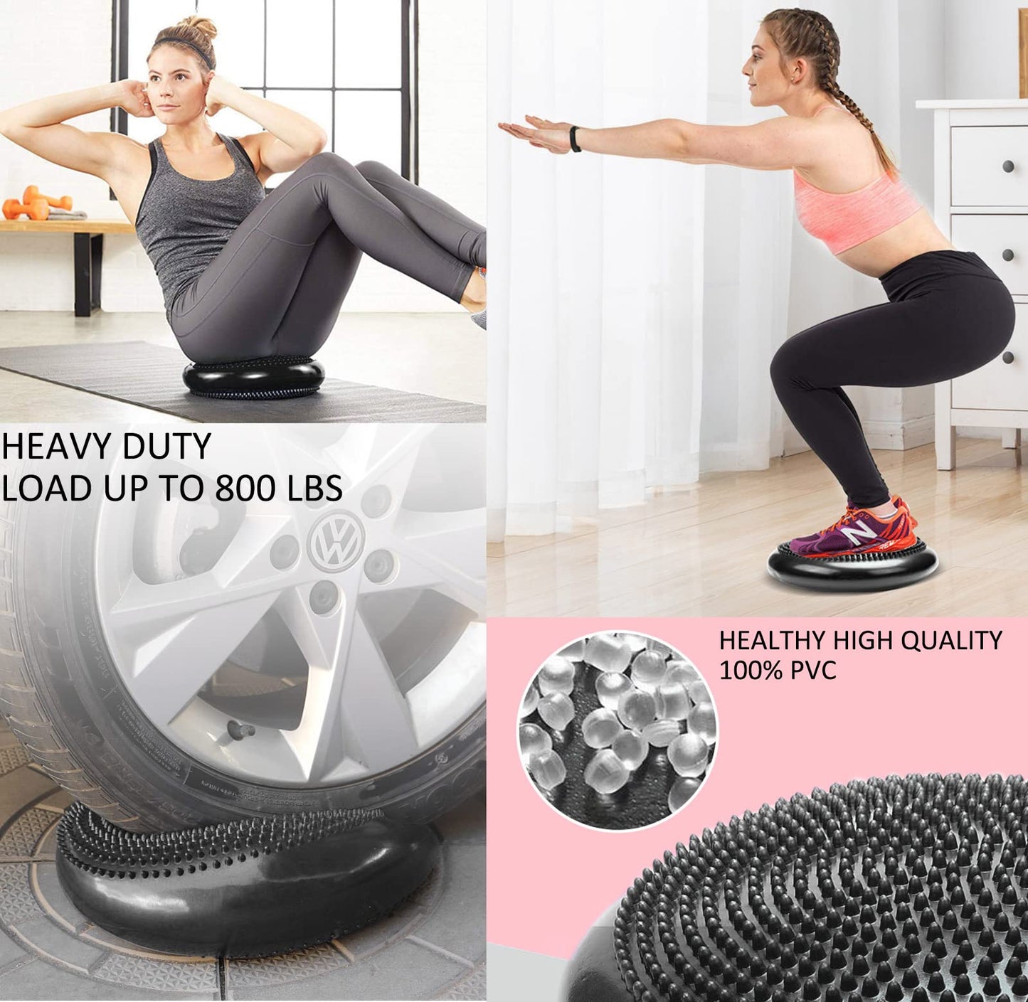 NEISHNG 3-Pack Stability Wobble Cushions with Hand Pumps, Kids Sensory Wiggle Seat for Classroom, Core Trainer Balance Disc for Gym and Home Workout (Black, 3 Pcs)