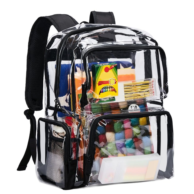 Vorspack Clear Backpack Heavy Duty - Extra Large Transparent Bookbag with Reinforced Bottom See Through Bag for College Workplace Security - Black