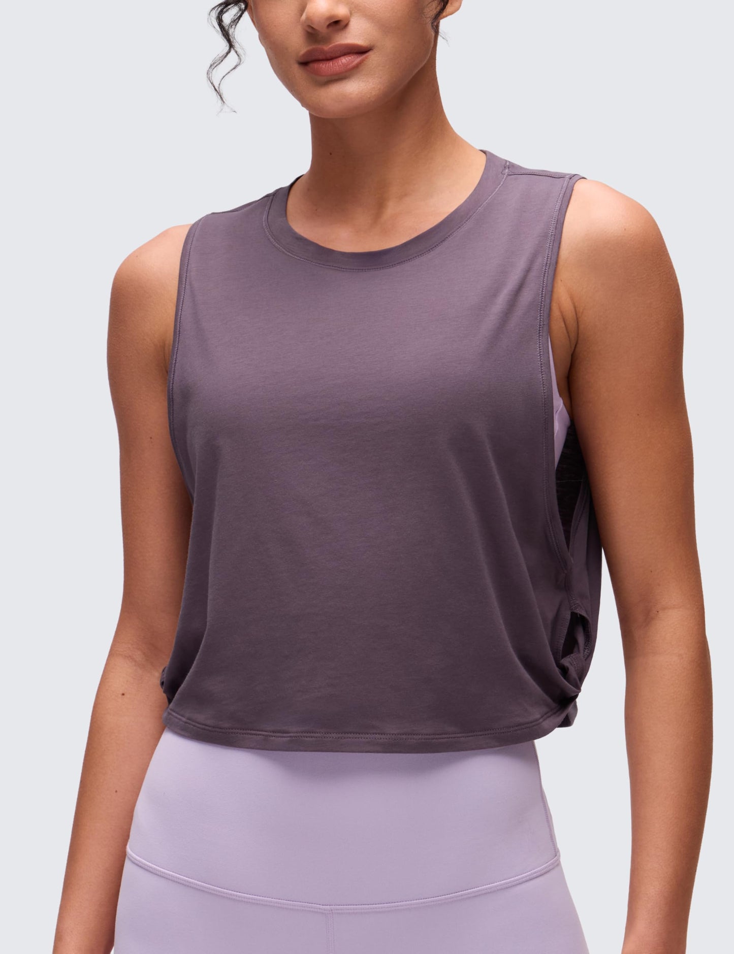 CRZ YOGA Pima Cotton Large Armhole Tank Tops for Women - Workout Sport Athletic Yoga Running Gym Loose Crop Sleeveless Shirts Purple Gray Large