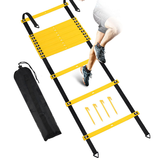 Camkinger Fixed Rung Agility Ladder 丨20ft 12 Rungs No Tangle Spped and Agility Training Equipment Footwork Ladder with Carrying Bag/Ground Stakes for Adults Youth Kids, Yellow