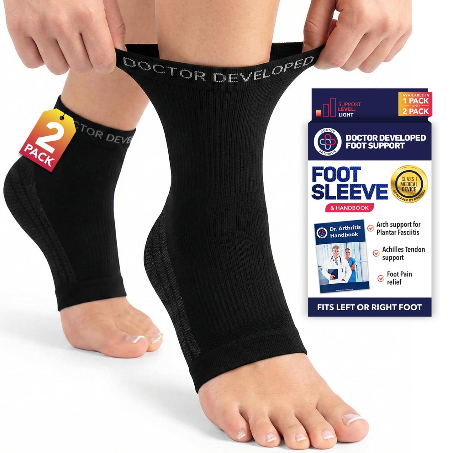 Dr. Arthritis Foot & Ankle Brace Socks - Compression Sleeve for Sprained Ankle Support | Tendonitis Relief (Black, L)