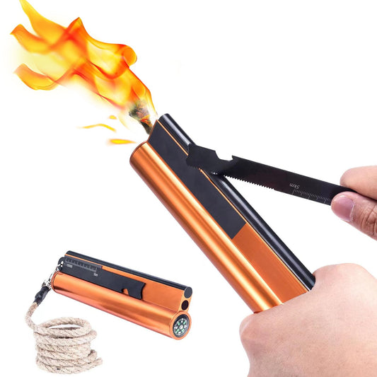 Fire Starter with Compass, Survival Tool Fire Starter Kit, Waterproof Tinder Wick Rope Fire Starter, All-Weather Magnesium Ferro Rod Fire Starter (Large)