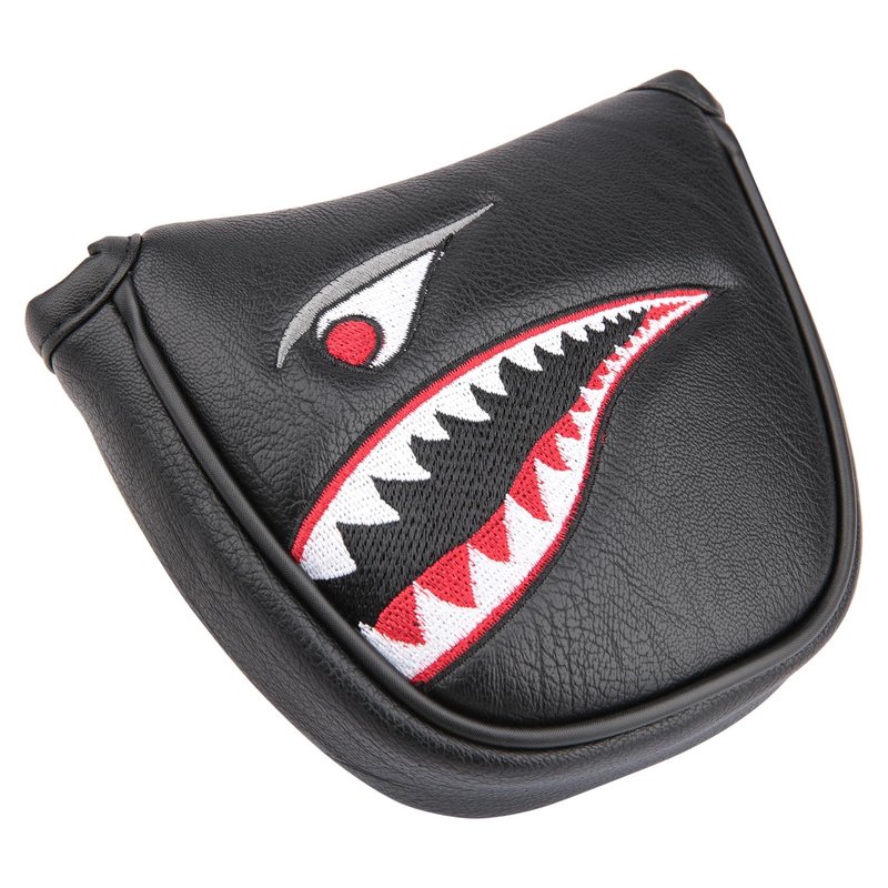 OGECLF 1pc Black Leather with Shark Embroidery Golf Club Mallet Putter Head Cover with Magnetic Closure for Scotty Cameron Taylormade Odyssey
