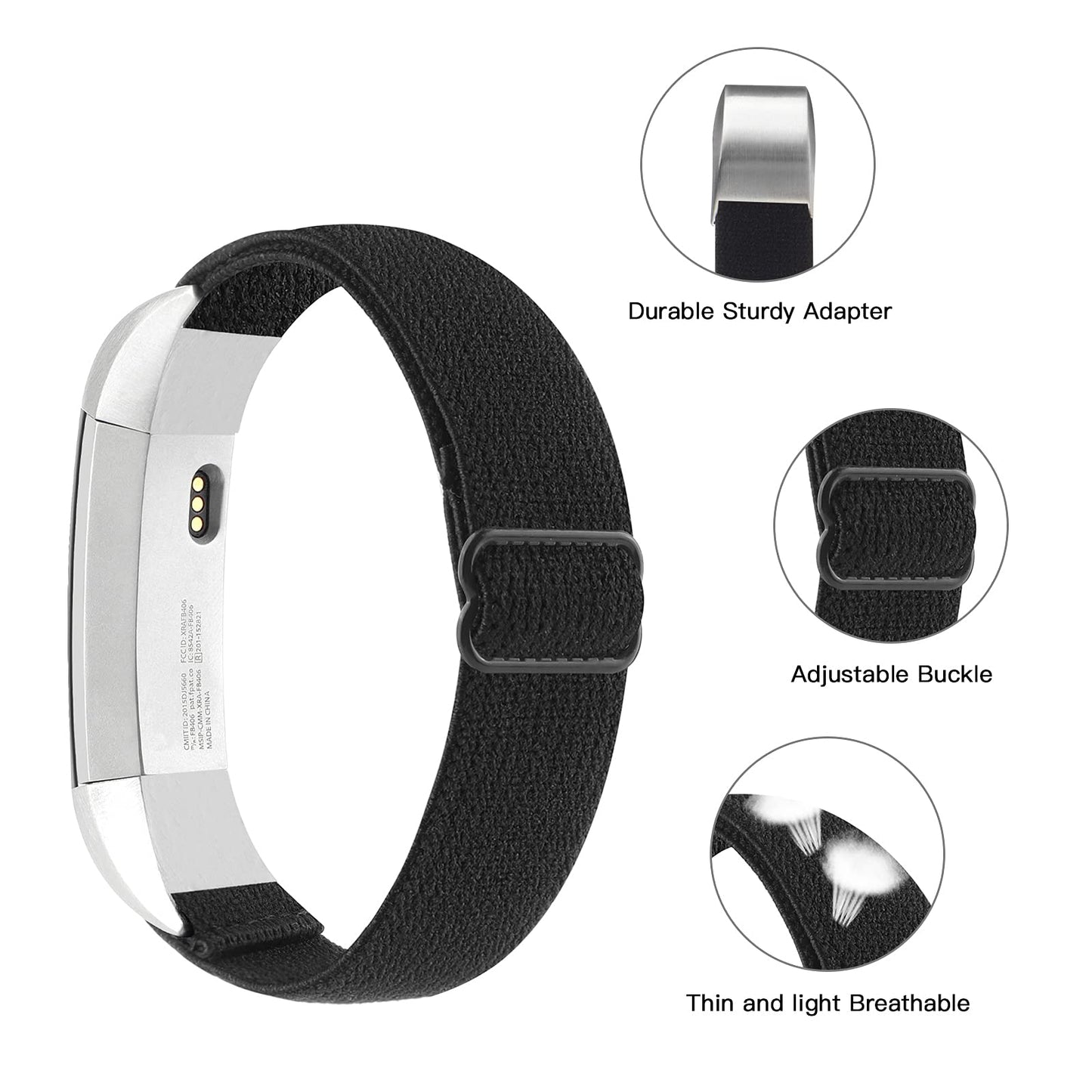Adjustable Elastic Bands Compatible with Fitbit Alta/Alta HR, Soft Stretchy Nylon Sports Breathable Replacement Wristbands for Women Men (Black)