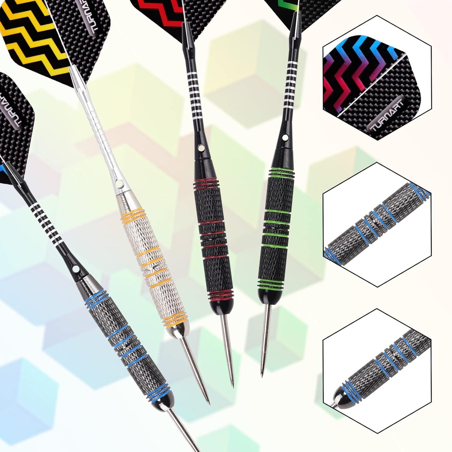 Turnart Steel Tip Darts Set - Professional 12-Piece Metal Darts with 24g Weight & Extra Flights | Durable Aluminum Shafts