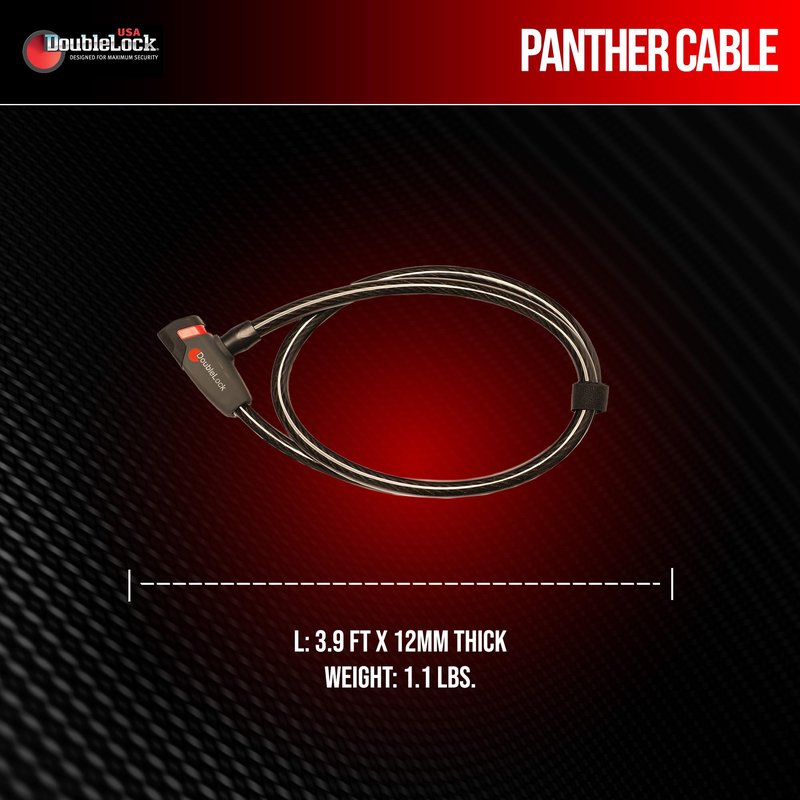 DoubleLock Panther Cable Lock – Heavy-Duty Braided Steel Cable with Fixed Key Lock and Vinyl Coating – Includes 3 Keys – Ideal for Bikes, E-Bikes & Small Equipment