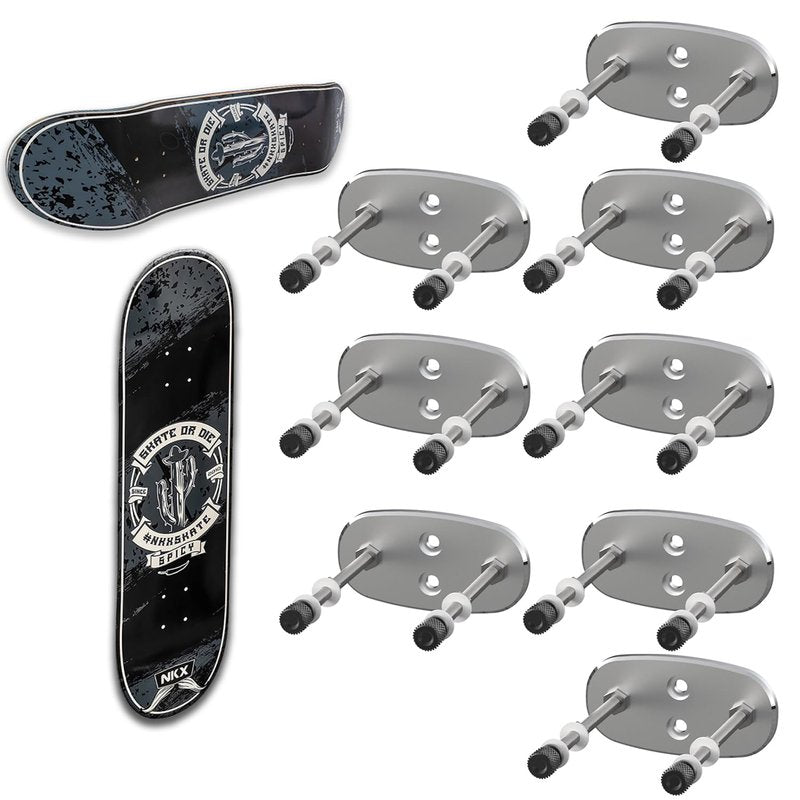 ezbnb 8 Packs Skateboard Deck Display Wall Mount, Aluminum Skate Deck Display Wall Mount with Two Screw Holes for Display Skateboard Deck Storage Horizontal and Floats Vertically - Silver