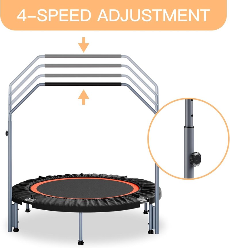 Foldable Mini Fitness Rebounder - Adjustable Foam Handle, Max Load 440 lbs | 40"/48" Indoor Cardio for Adults