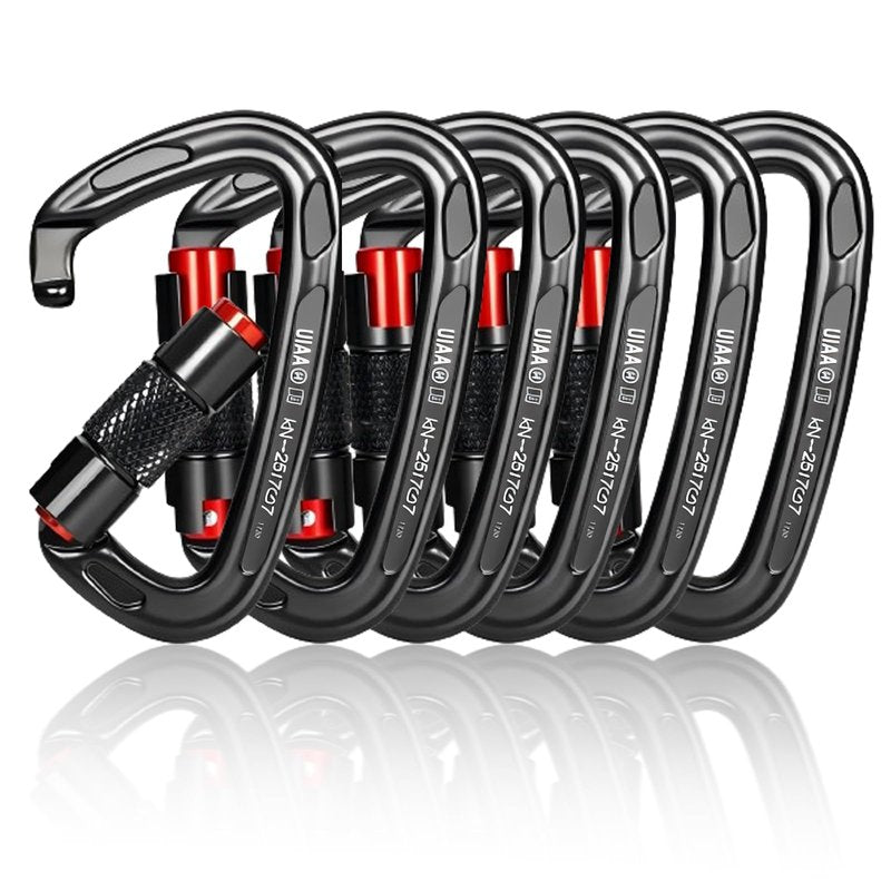 UIAA Certified 25KN Carabiner Heavy Duty, Auto Locking Carabiners Clips, 6PCS Black Carabiner for Swing, pet Traction,3.93 Inch D Shaped, Large Size