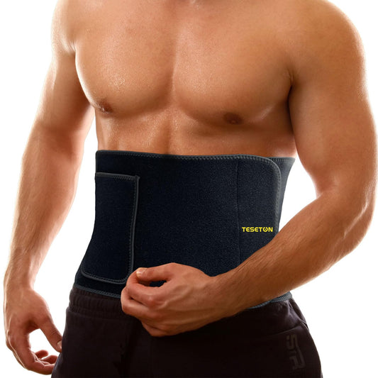 TESETON Mens Waist Trainer, Sweat Waist Trainer for Men Women, Sweat Band Blet for Lower Belt Fat, Sweat Wraps for Abdominal Home and Outdoor Workout Fitness Exercise Black S