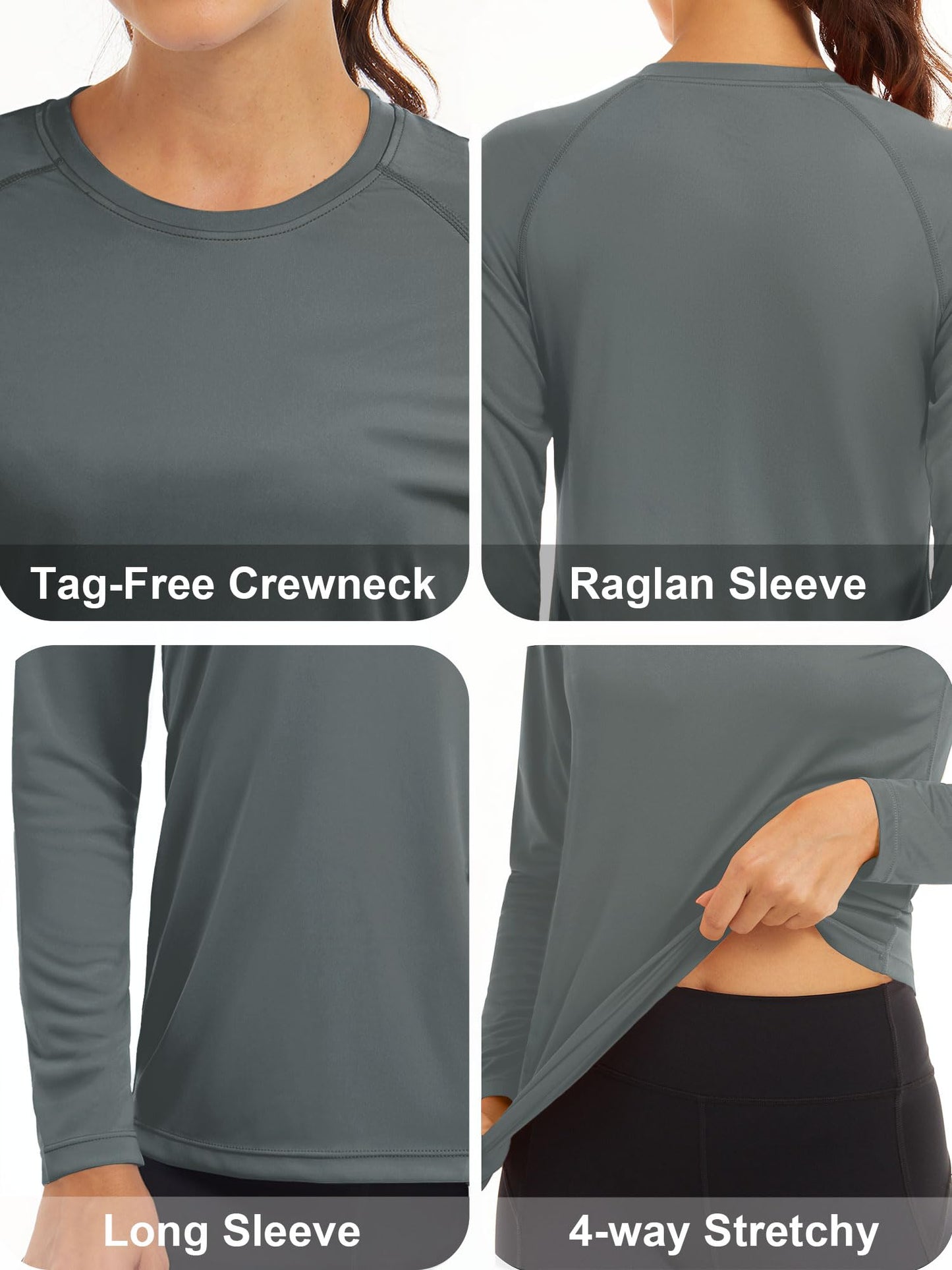 MAGCOMSEN UV Protection Shirts for Women Long Sleeve Shirts for Women Performance Shirts Casual Running Shirts Workout Shirts for Women Dark Grey