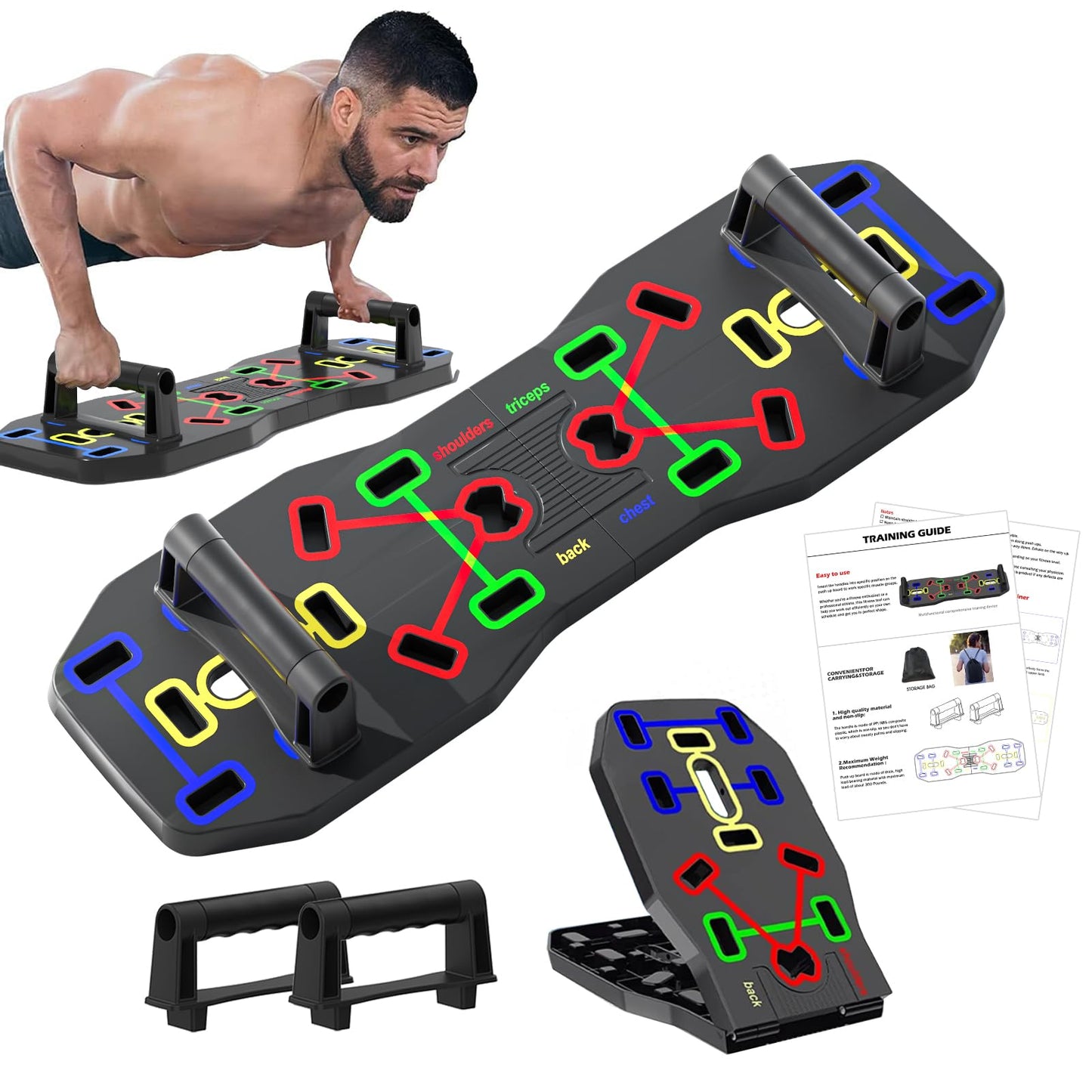 AERLANG Push Up Board, Foldable 10 in 1 Push Up Bar with Resistance Bands,Portable Multi-Function Push up Handles for Floor,Professional Push Up Strength Training Equipment