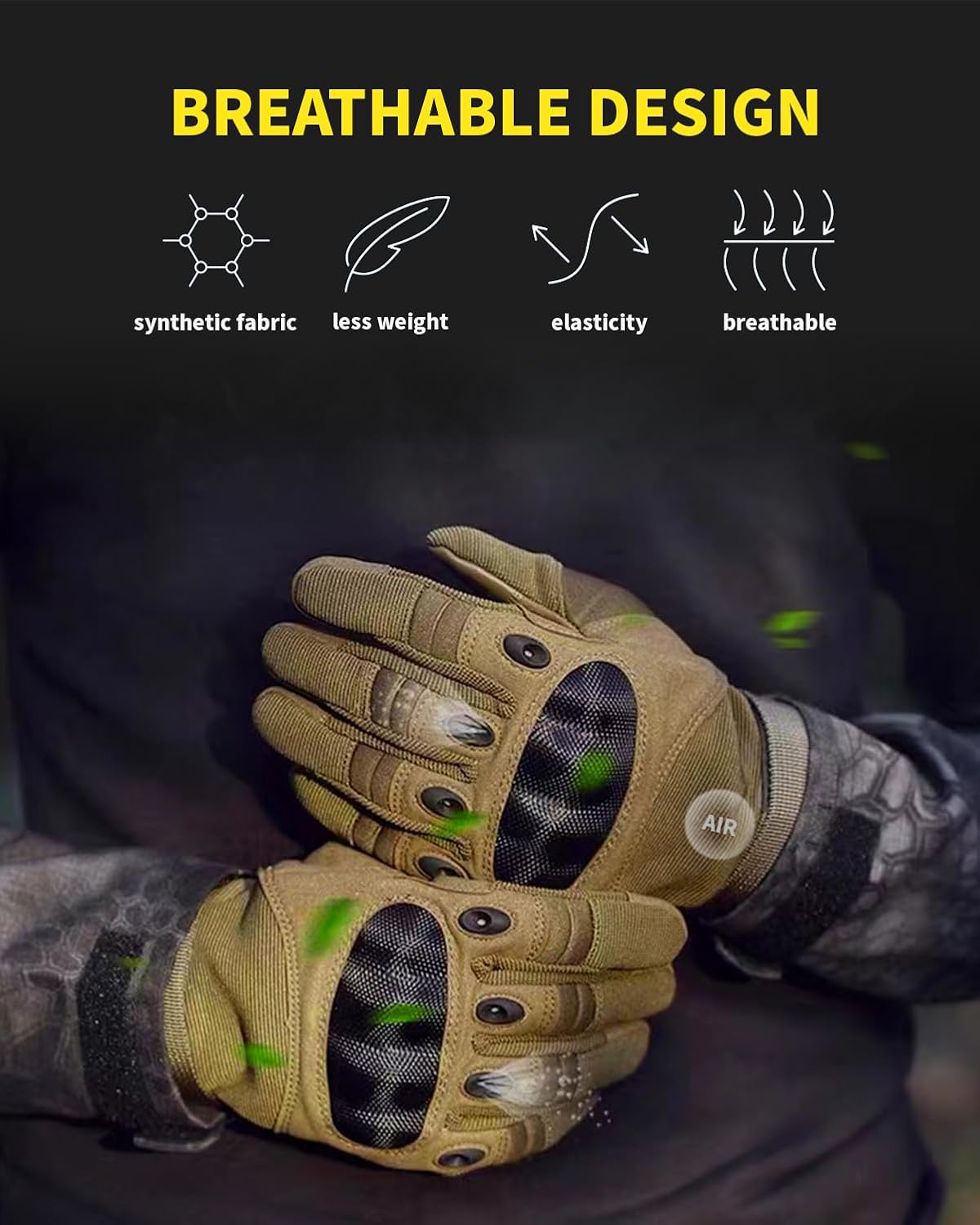 Tactical Gloves for Men - Hard Shell Knuckle Protection & Leather Palm | Ideal for Shooting, Motorcycle, Airsoft, and Climbing