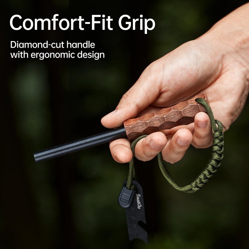 Ferro Rod Fire Starter, Survival Flint and Steel Fire Starter Kit for Hiking, Bushcraft,Camping Essentials Gear, Emergency Supplies - Ideal Gift for Explorers(Black Walnut Handle)