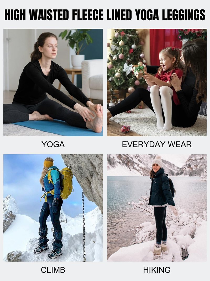 ATTIQOZI 4 Pack Women's Fleece Lined Leggings, High Waisted Thermal Leggings for Women Winter Warm Workout Yoga Pants Cold Weather Black/Dark Gray/Black/Dark Green M