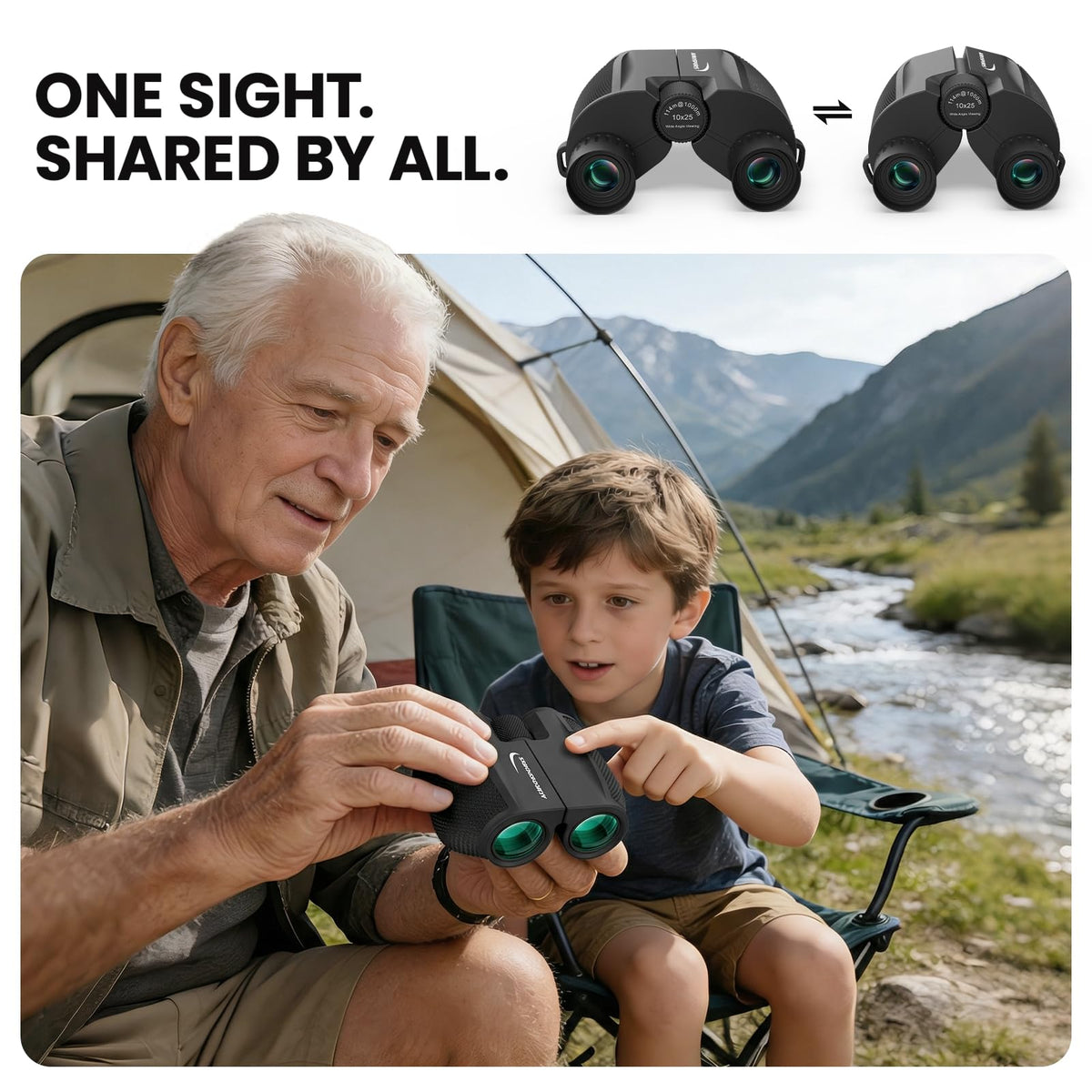 Aurosports Compact Binoculars for Adults and Kids - 10x25 Small Lightweight Binoculars for Bird Watching, Easy Focus for Theater, Cruise & Travel - Ideal Gift with Carrying Case & Strap