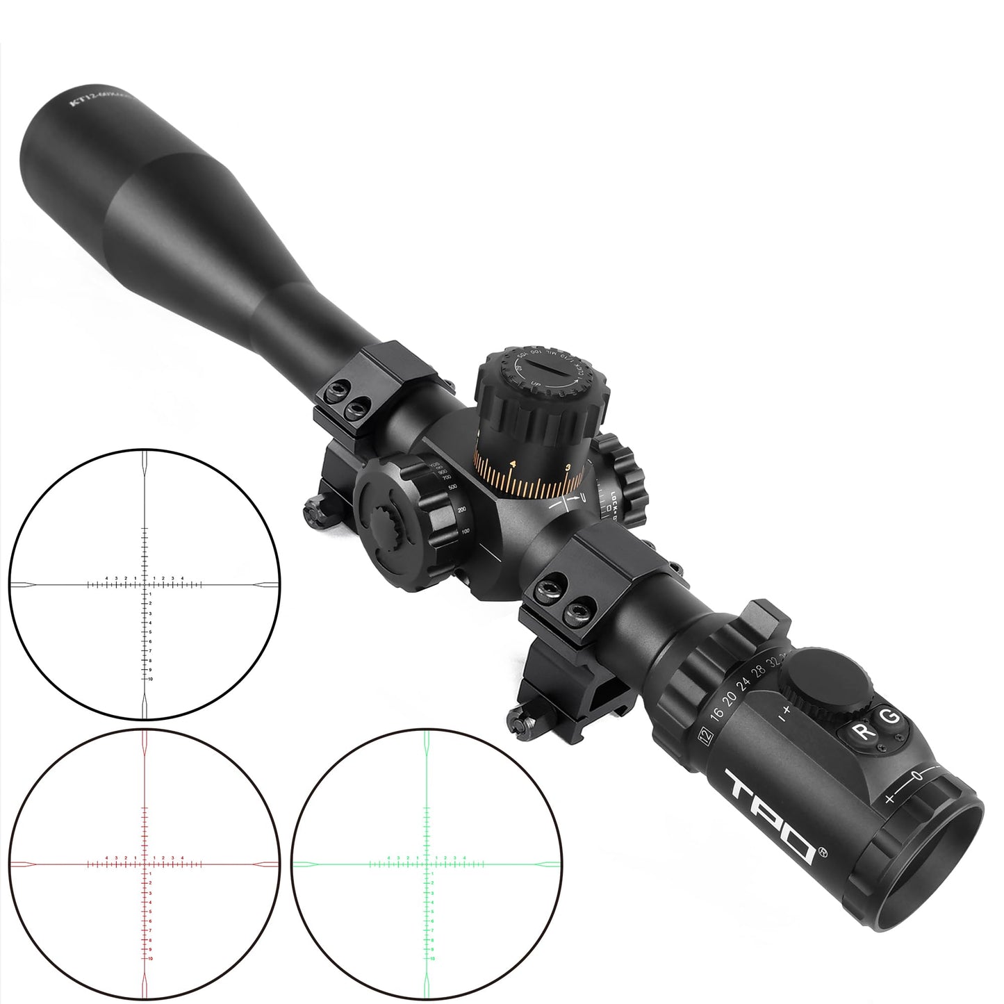KT12-60X60SAL Long Range Rifle Scope 35mm Tube Side Parallax Adjustment with Scope Rings (MIL Reticle)